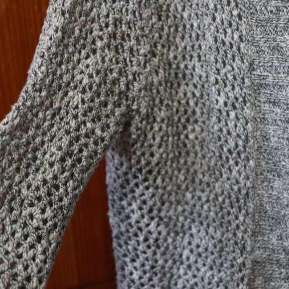 Hollister Vintage Y2K Gray Open Front Open Knit Hooded Cardigan Preppy Sweater L - Picture 6 of 14